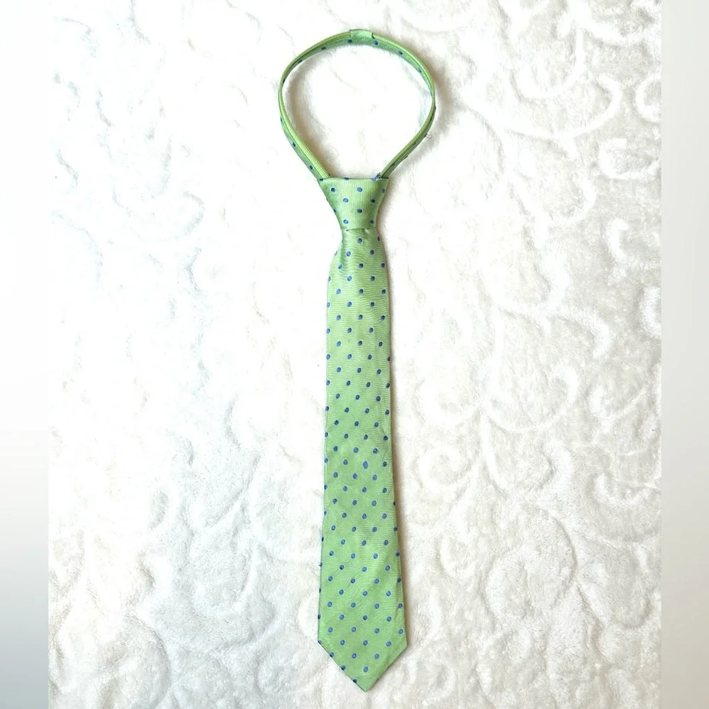 Kitestrings 15” Tie Green & Blue Dot Kids Tie Slips Over Neck, Adjustable